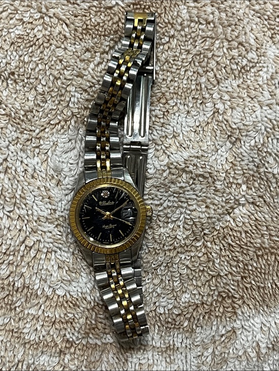 Dufonte lucier piccard Accessories - Two-Tone Women's Dress Watch with Black Dial and Gold Accents